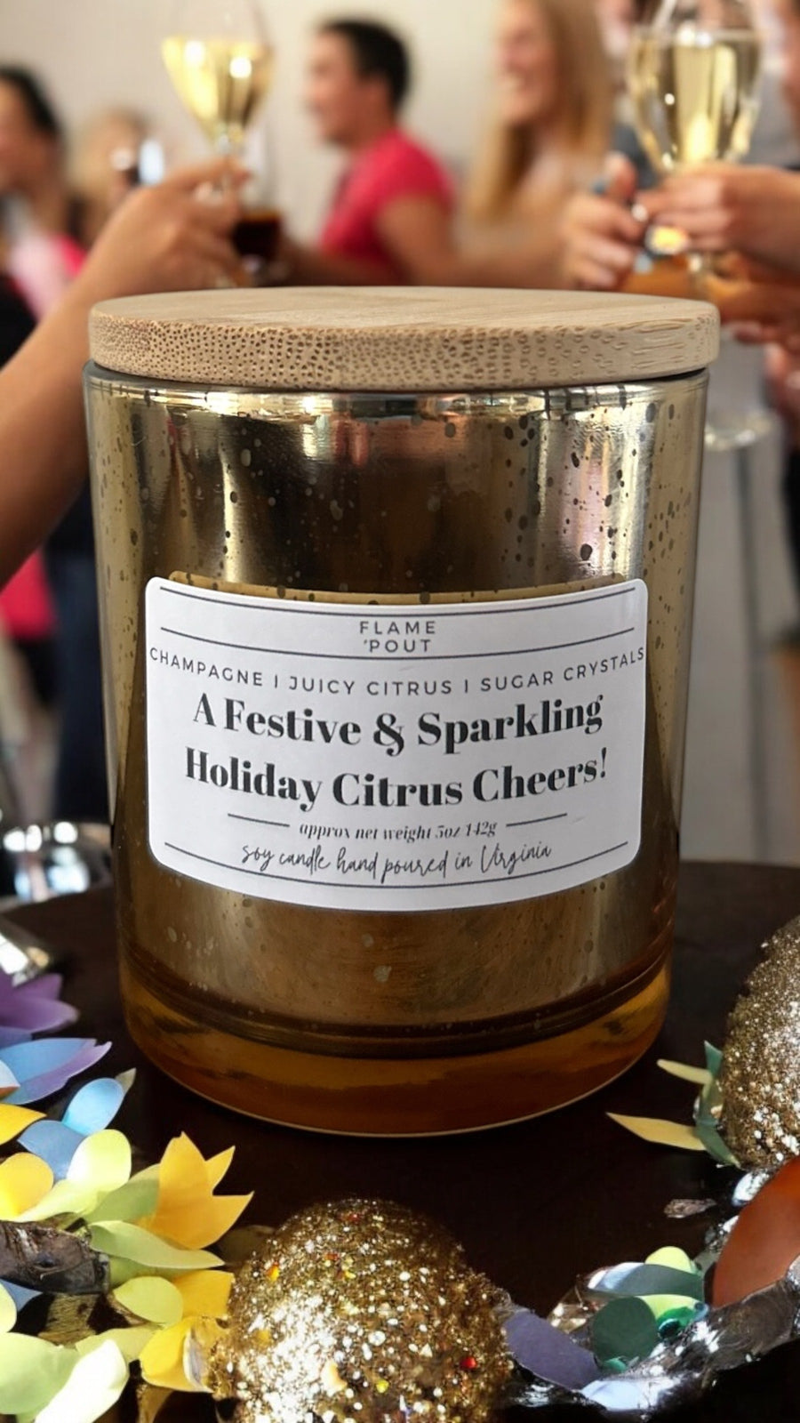 A Festive & Sparkling Holiday Citrus Cheers! Candle | Champagne, Citrus & Sugar Crystals