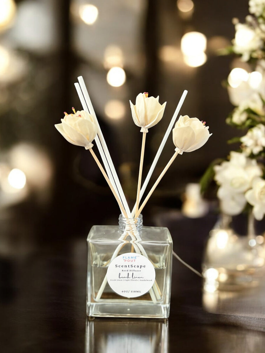 Double the scent with our ScentScape reed diffuser + 4oz refill. Long-lasting, elegant design. Choose your fragrance or request a custom blend!