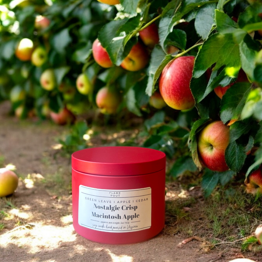 🍏 Nostalgic Crisp Macintosh Apple Candle – Green Leaves, Apple, Cedar