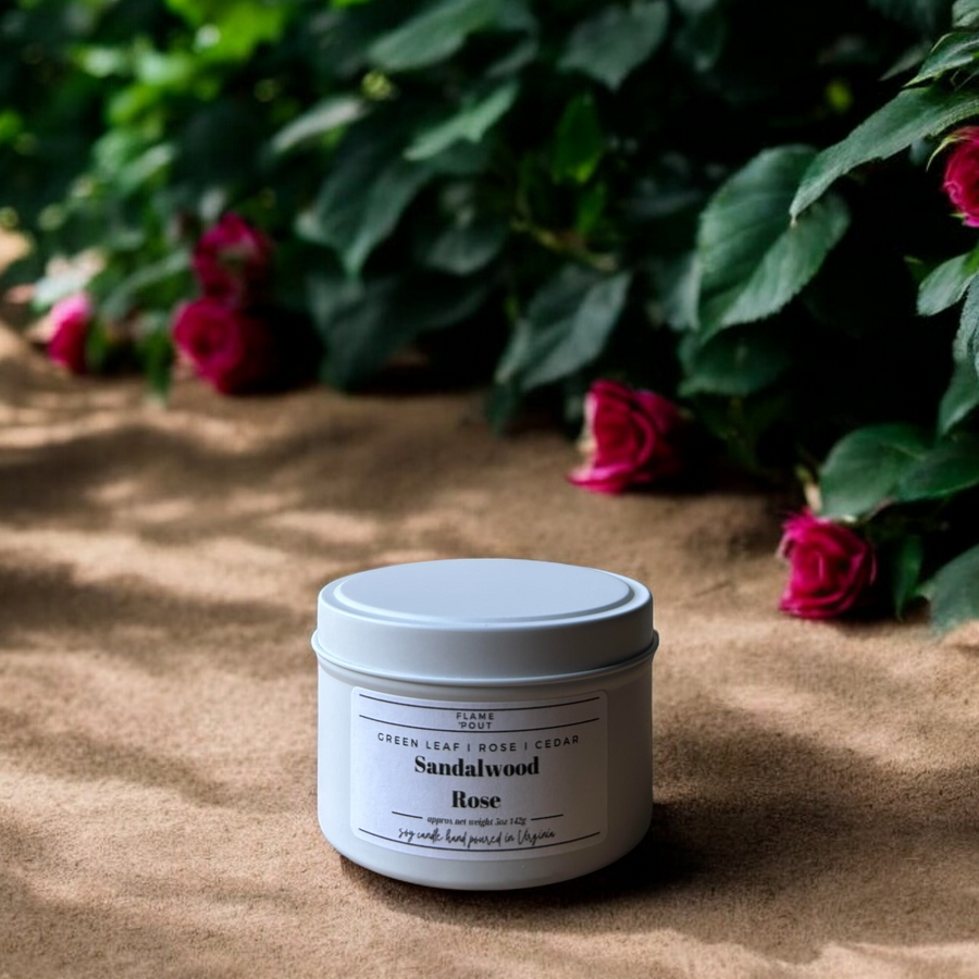 Sandalwood Rose Candle – Rose, Cedar, Green Leaves